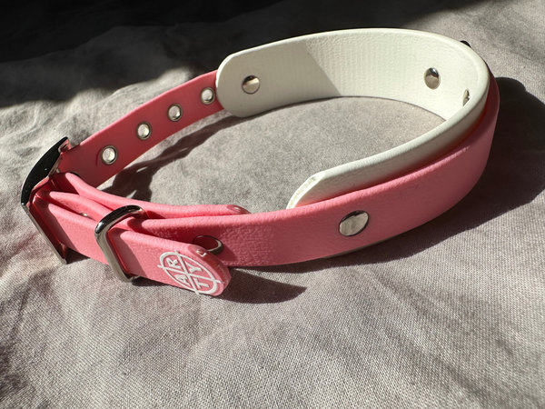 XS Biothane Halsband in den Farben Rosa und Weiß