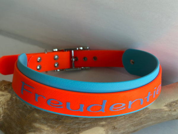 XL "Freudentier" Halsband in Türkis und Neon-Orange