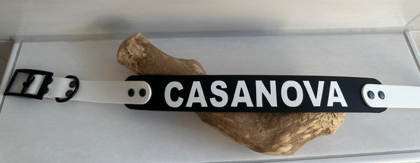 XXL "Casanova" Biothane Halsband in Schwarz/Weiß